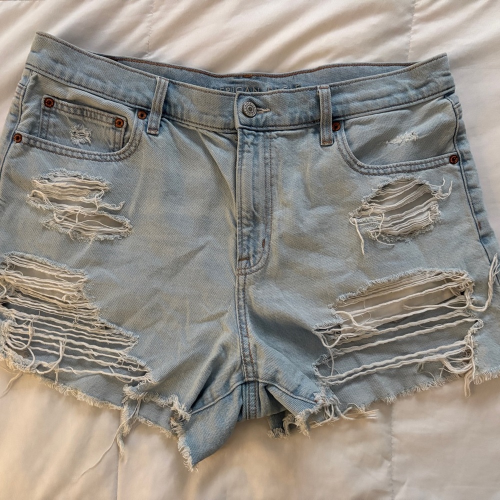Distressed Light Blue Denim Shorts